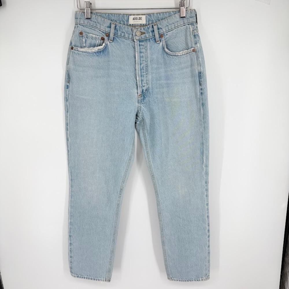AGOLDE Nico High Rise Jeans Slim Fit 27 Light Blue Vintage Stretch Button Fly